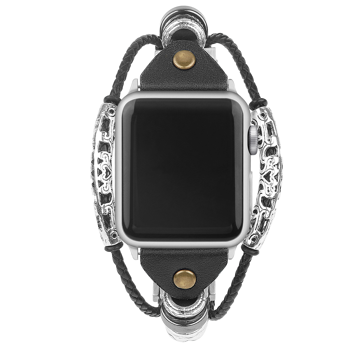 Apple Watch Leren Sieraden Robuust Band - Kralen Zwart